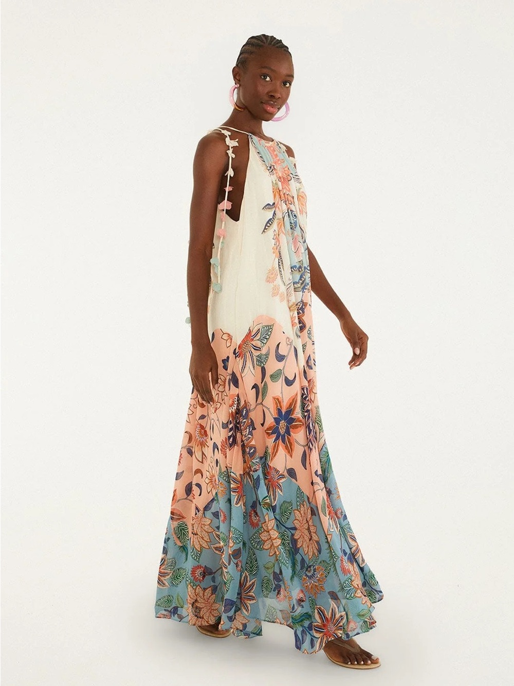 NWT DARM Rio Multicolor Boho Floral Delhi Pleated Maxi Dress, Small
